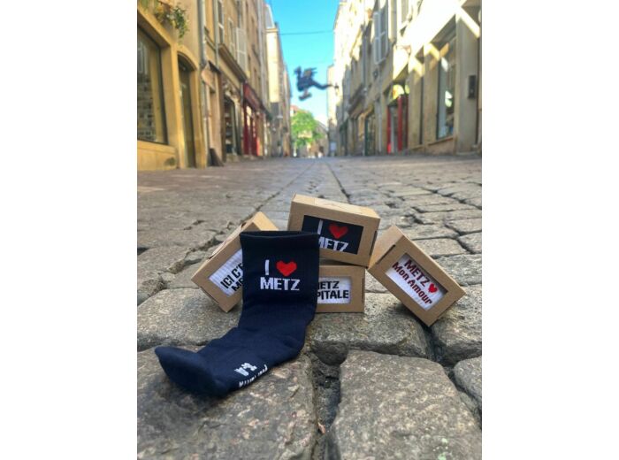 Chaussettes Made In France bleu marine "I ❤️ METZ"