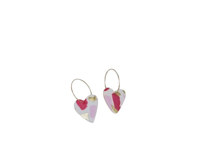 Boucles d'oreilles en Argile Polymère Texturisée - blanche et rose