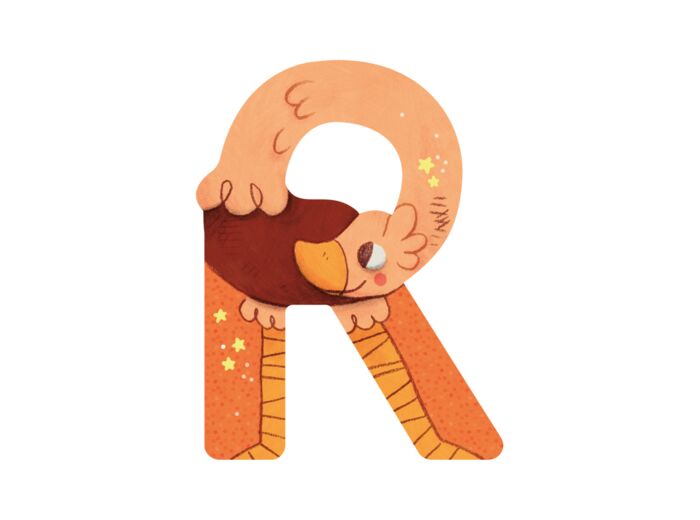 Lettre bois R orange L'alphabet