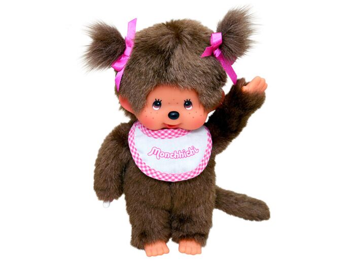 MONCHHICHI - Fille Bavoir Rose & Blanc - Peluche 20cm