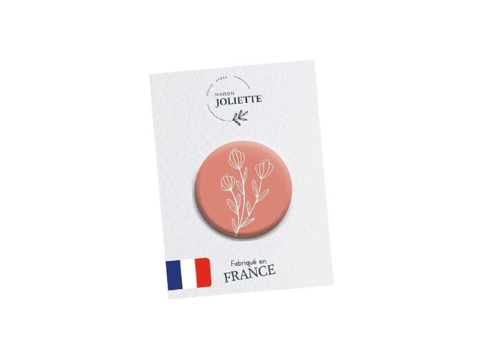 Broche (badge) - Fleur fond rose - #118 - Maison Joliette