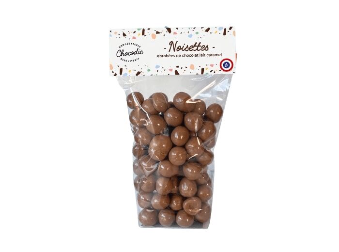 Sachet noisettes enrobées de chocolat lait caramel