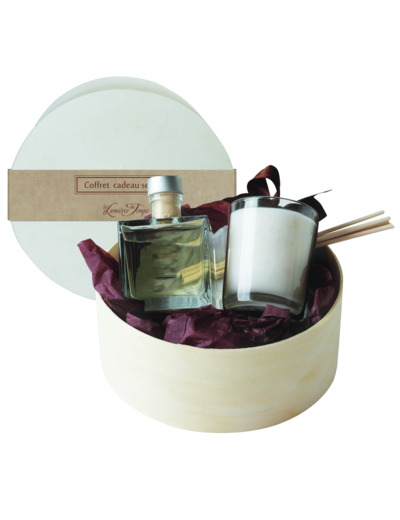 Coffret rond bougie 90 gr + parfumeur 100 ml Bois d'olivier