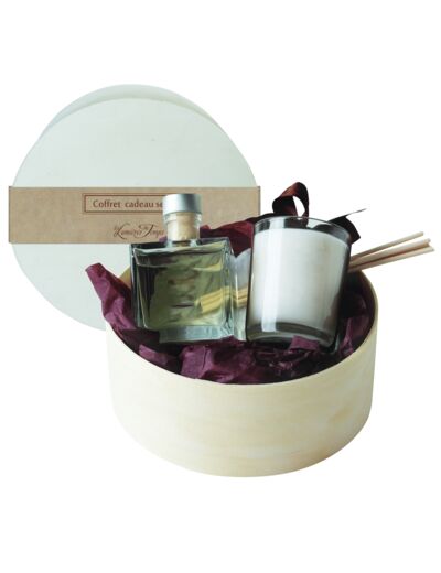 Coffret rond bougie 90 gr + parfumeur 100 ml Touche de mauve