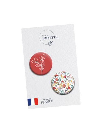 Lot de 2 magnets - Motif fleuri + fleur fond rouge - Maison joliette