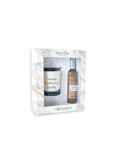 Coffret Bougie 180 g + Spray 100 ml Caramel Beurre Salé