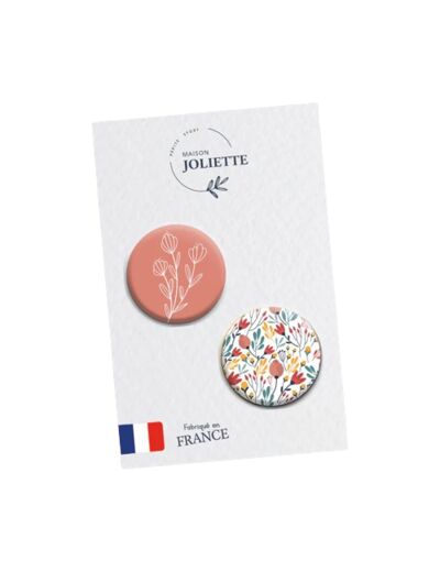 Lot de 2 magnets - Motif fleuri + fleur fond rose - Maison joliette