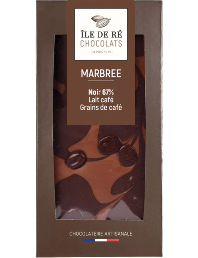 Tablette chocolat noir 67% marbrée (Lait Café Grains de Café chocolat) - Ile de Ré Chocolats