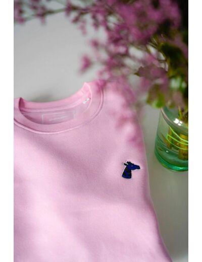 Girafon Bleu - Sweat-shirt rose brodé