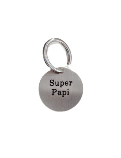 Porte clef "Super papi" argenté brossé