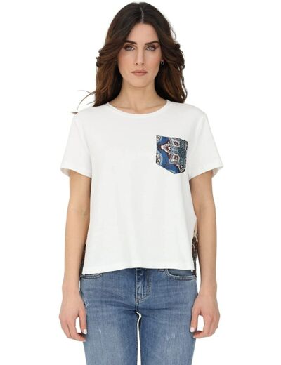 Liu Jo T-Shirt Liu Jo Blanc pour femme à manches courtes avec poche imprimée sur le devant femme T-Shirt