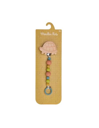 Attache-tétine bois et silicone tortue - Trois petits lapins - Moulin Roty