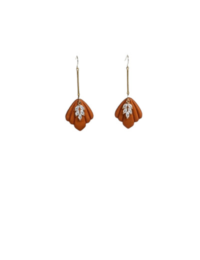 Boucles d'oreilles Art Déco en Argile Polymère - cuivre marron