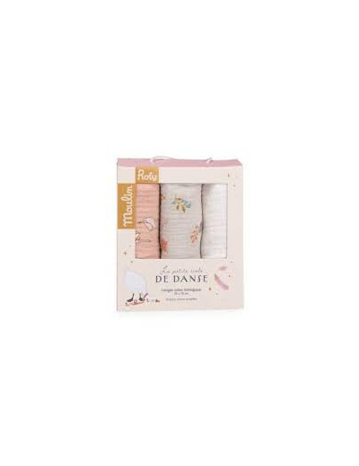 Set de 3 Langes Imprimés (Rose/Crème/Fleurs) - La Petite école de danse