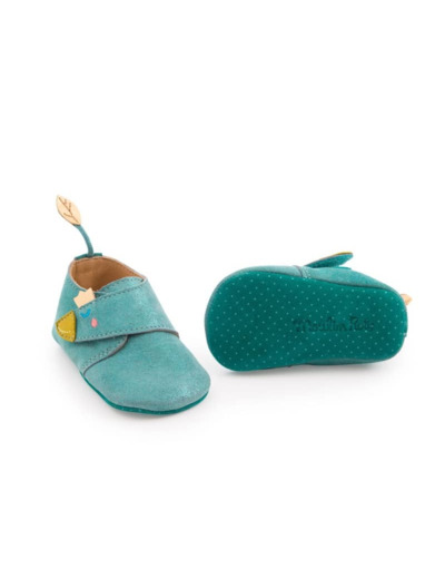 Chaussons cuir oie bleu Le voyage d'Olga 0/6 m