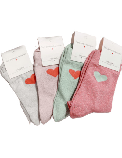 Chaussettes cœurs aux couleurs pastels légèrement paillettées