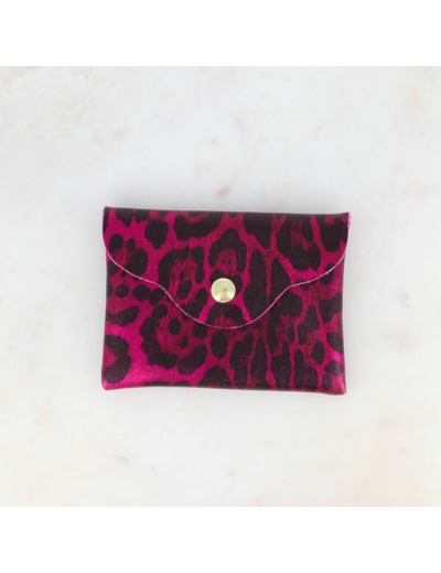 Pochette Budapest - motif léopard - véritable cuir de vachette, made in Italy - rose léopard