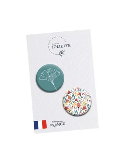 Lot de 2 magnets - Motif fleuri + fleur fond turquoise - Maison joliette