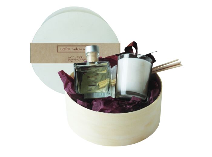 Coffret rond bougie 90 gr + parfumeur 100 ml Vanille Coco