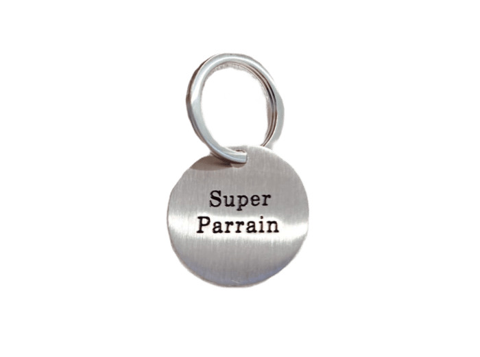 Porte clef "Super parrain" argenté brossé