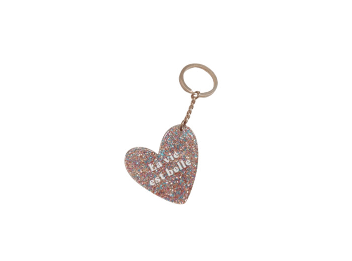 Porte clef résine paillettes "La vie est belle" multi