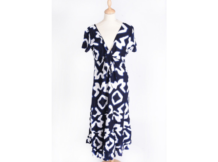 Robe longue bleue grands motifs en viscose