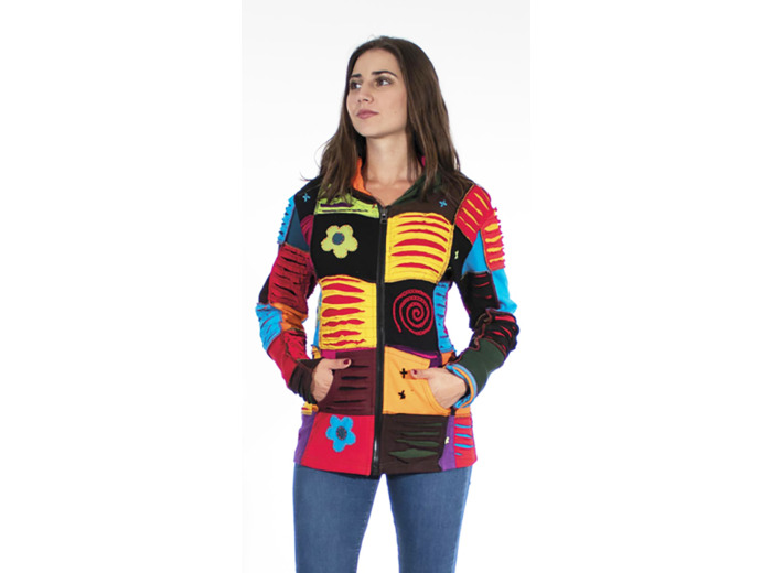 Veste à capuche motifs Patchwork - Noir