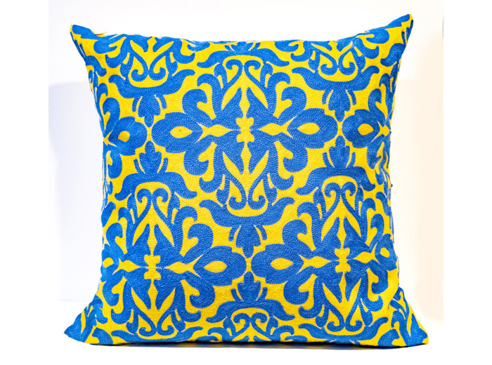 Housse de coussin-Thailande-broderie-JauneBleu