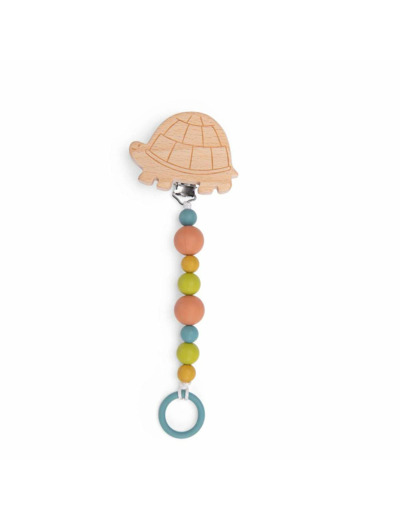 Attache-tétine bois et silicone tortue Trois petits lapins