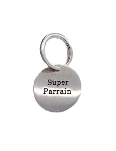 Porte clef "Super parrain" argenté brossé