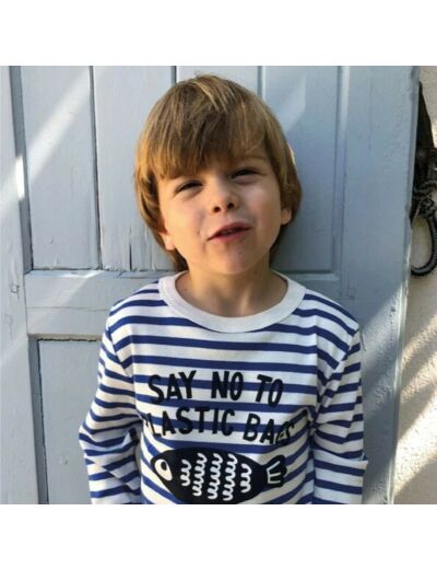 Tee-Shirt Enfant en Jersey de Coton Bio Ultramarine/écru FRENCH POESIE