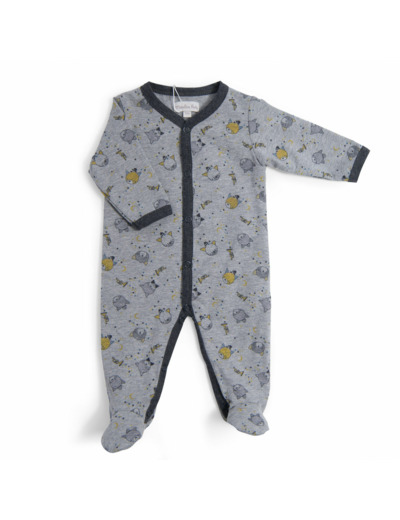 Pyjama 1m jersey gris chiné allover chats Les Moustaches