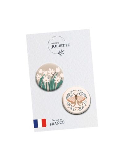 2 Broches (badges) - Boho butterfly - Pâquerette + papillon #130 - Maison Joliette