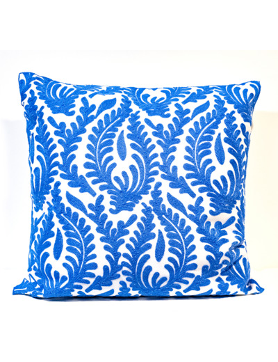 Housse de coussin Thailande Tissage feuilles - Bleues