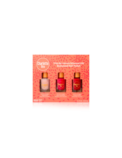 Coffret 3 vernis à ongles naturels biosourcés (beige rosé, rose framboise, rouge parfait) - Charlotte bio