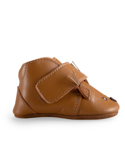 Chaussons cuir écureuil camel Pomme des bois 0/6 m