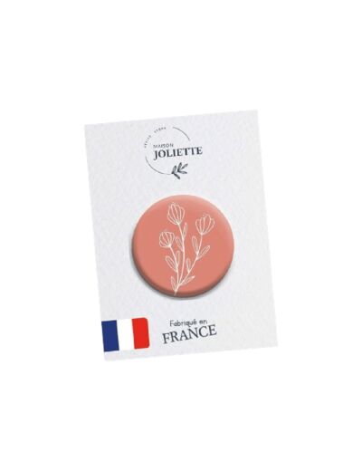 Broche (badge) - Fleur fond rose - #118 - Maison Joliette