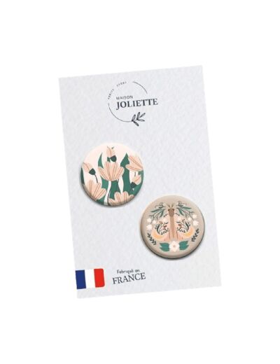 2 Broches (badges) - Boho butterfly - Fleurs + Papillon #129 - Maison Joliette