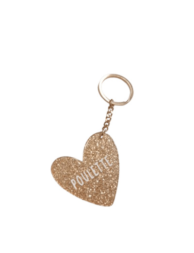 Porte clef résine paillettes "Poulette" doré