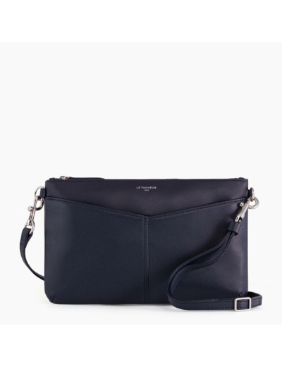 Pochette zippée avec bandoulière amovible Charlotte en cuir lisse