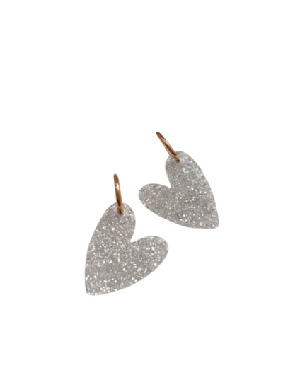 Boucles d'oreilles cœur paillettes argentées