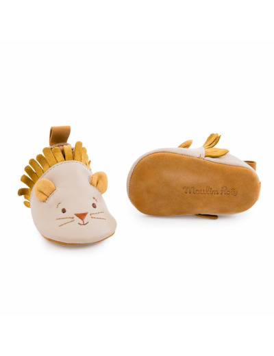 Chaussons cuir lion beige Sous mon baobab 0/6 m