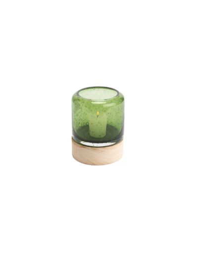 Photophore en verre olive base bois