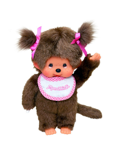 MONCHHICHI - Fille Bavoir Rose & Blanc - Peluche 20cm