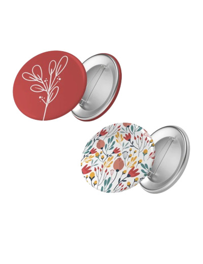 Lot de 2 pin's - Motif fleuri et fleur fond rouge - Maison joliette