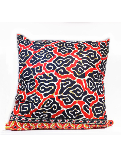 Housse de coussin en Wax - rouge-noir