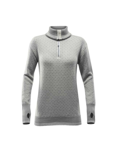 Pull Femme Slogen Col Zippé Grey/Offwhite DEVOLD