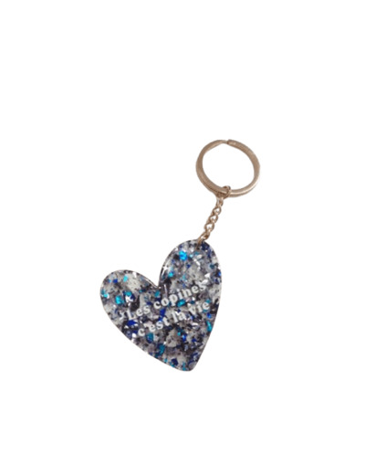 Porte clef résine paillettes "Les copines c'est la vie" bleu