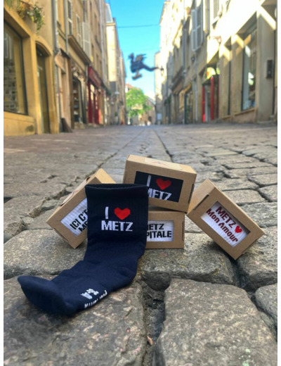 Chaussettes Made In France bleu marine "I ❤️ METZ"