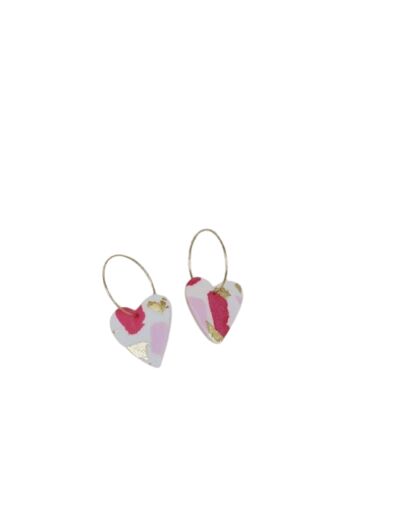 Boucles d'oreilles en Argile Polymère Texturisée - blanche et rose